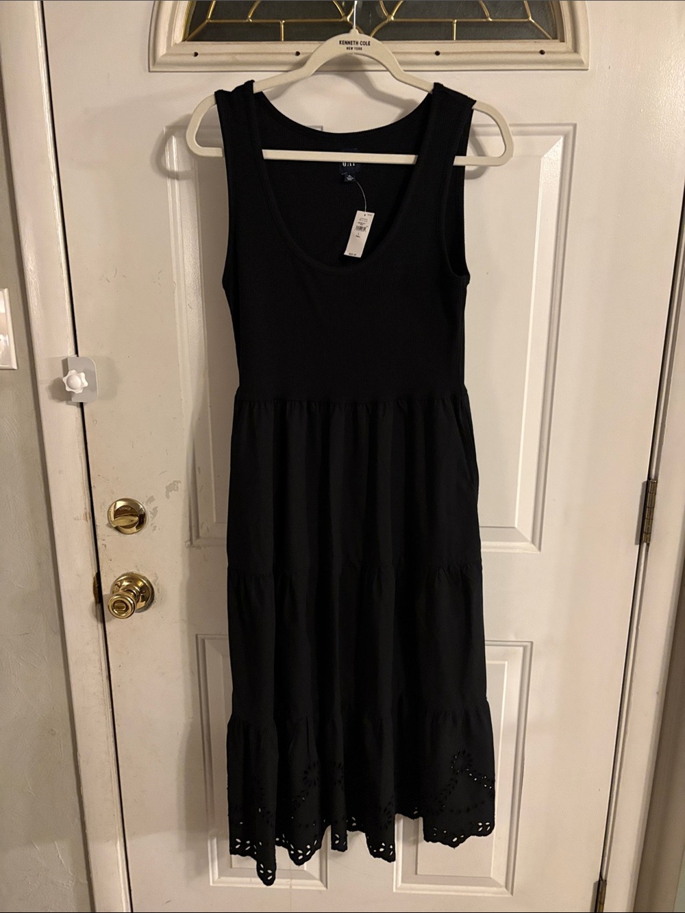 GAP Black Sleeveless Maxi Dress with Eyelet Hem
